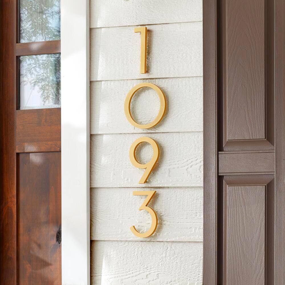 Everbilt 6 in. Brushed Brass Aluminum Floating or Flat Modern House Number 0