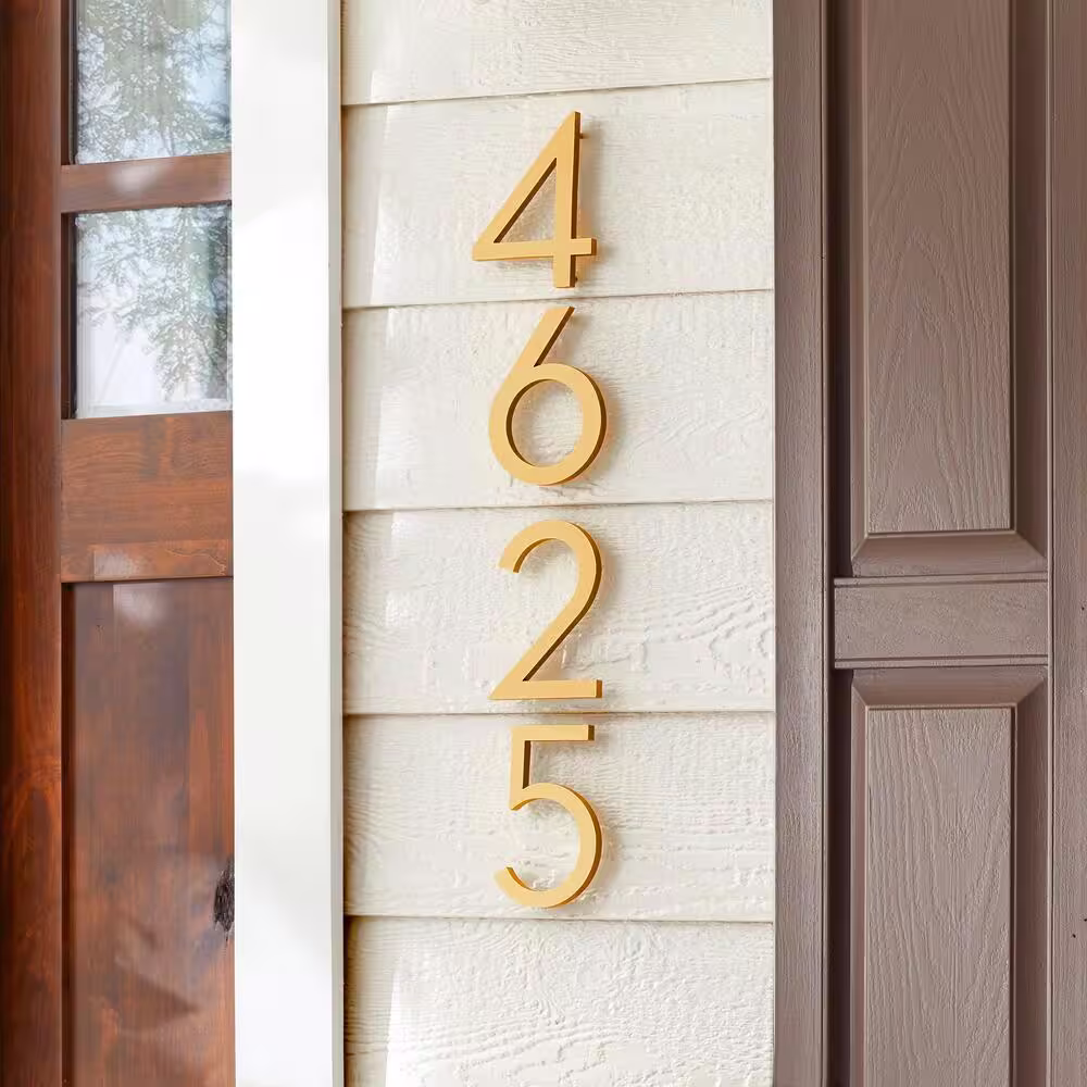 Everbilt 6 in. Brushed Brass Aluminum Floating or Flat Modern House Number 4