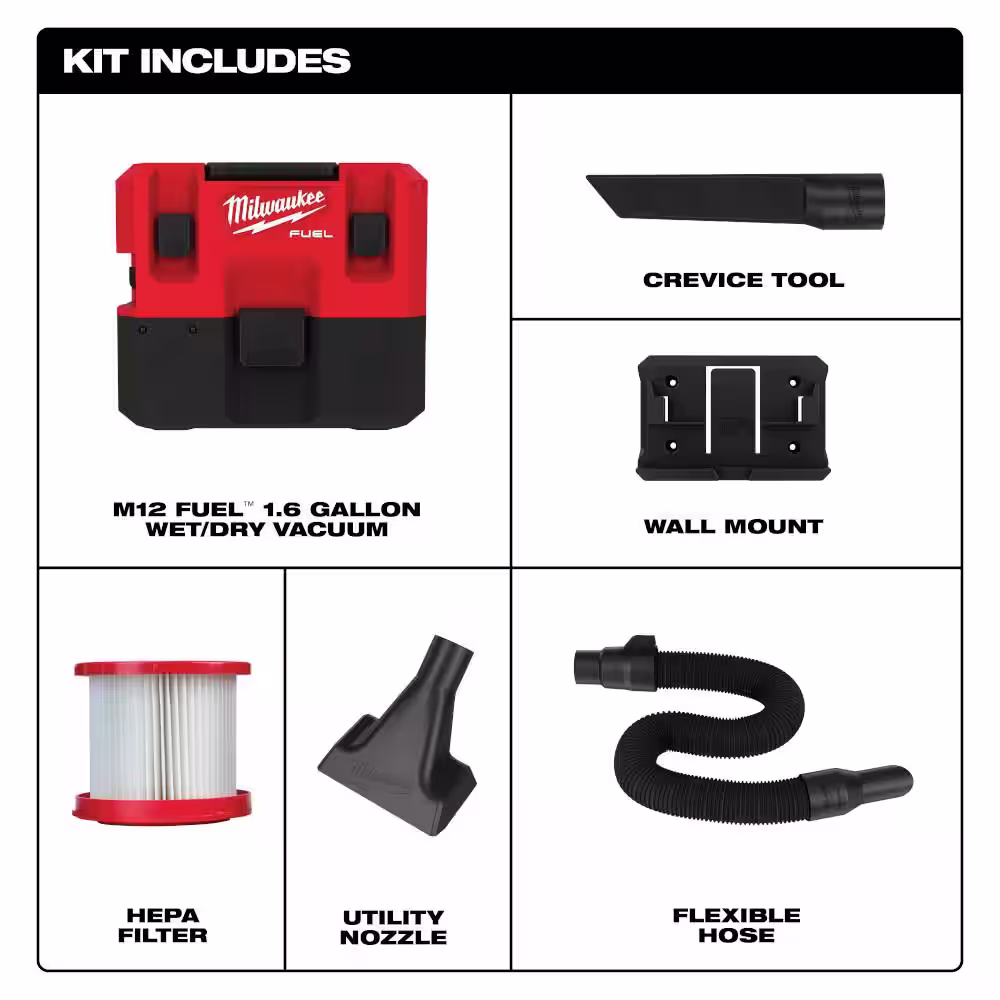 Milwaukee M12 FUEL 12-Volt Lithium-Ion Cordless 1.6 Gal. Wet/Dry Vacuum and Oscillating Multi-Tool with 4.0 Ah Battery and Charger