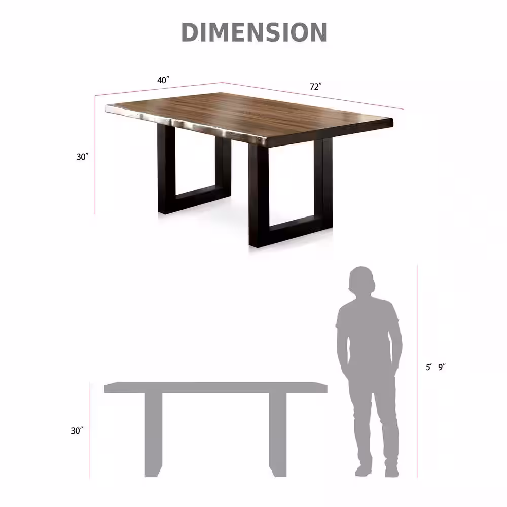 Furniture of America Verdu Rustic Tobacco Oak Wood 72 in. Trestle Dining Table With Live Edge Seats 6