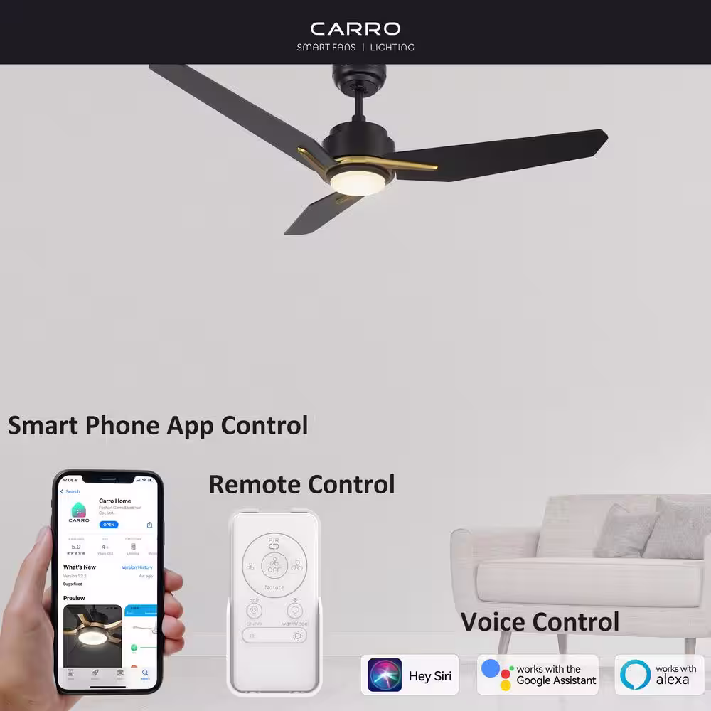 CARRO Tilbury 48 in. Integrated LED Indoor/Outdoor Black Smart Ceiling Fan with Light and Remote, Works with Alexa/Google Home