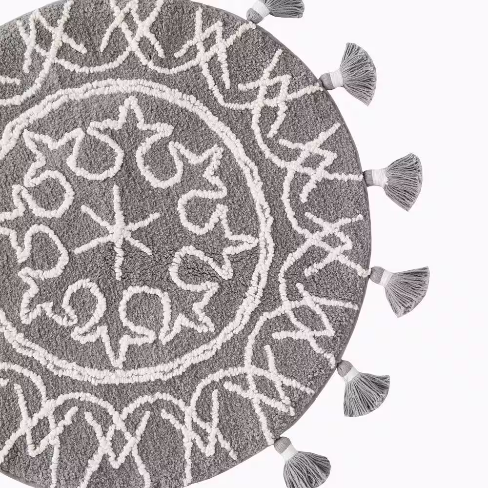 None Gray 25 in. x 25 in. Cotton Medallia Bath Rug