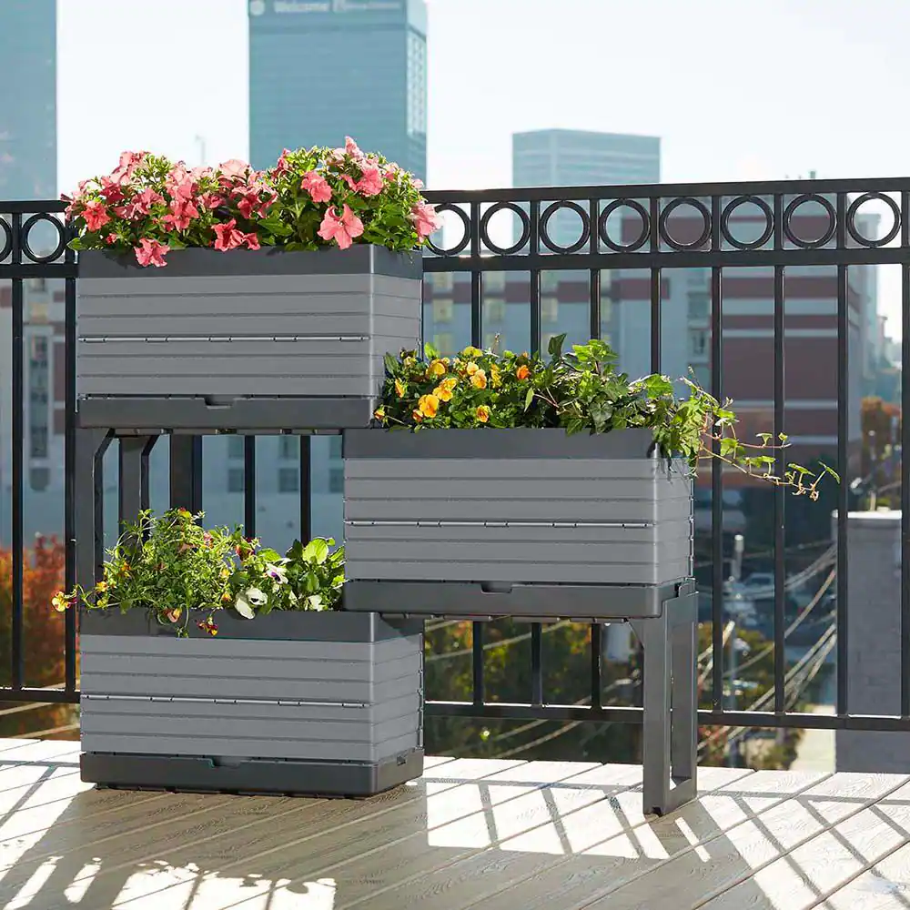 Southern Patio FlexSpace 22 in. x 11 in. x 13 in. Gray Resin Modular Raised Garden Bed