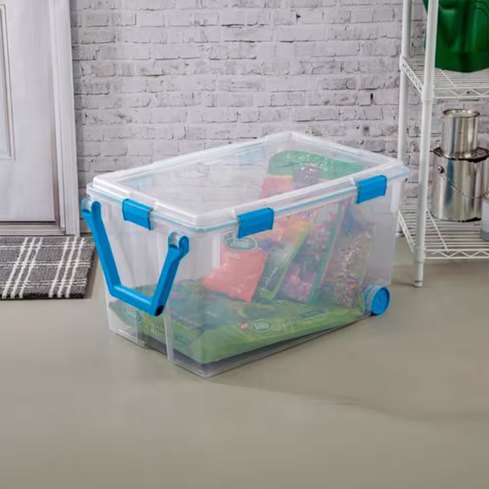 Sterilite 120 qt. Plastic Storage Container with Gasket Latch Lid in Clear, 12-Pack