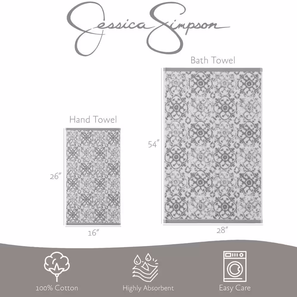 None Aziza 4-Piece Skyrocket Grey Cotton Towel Set