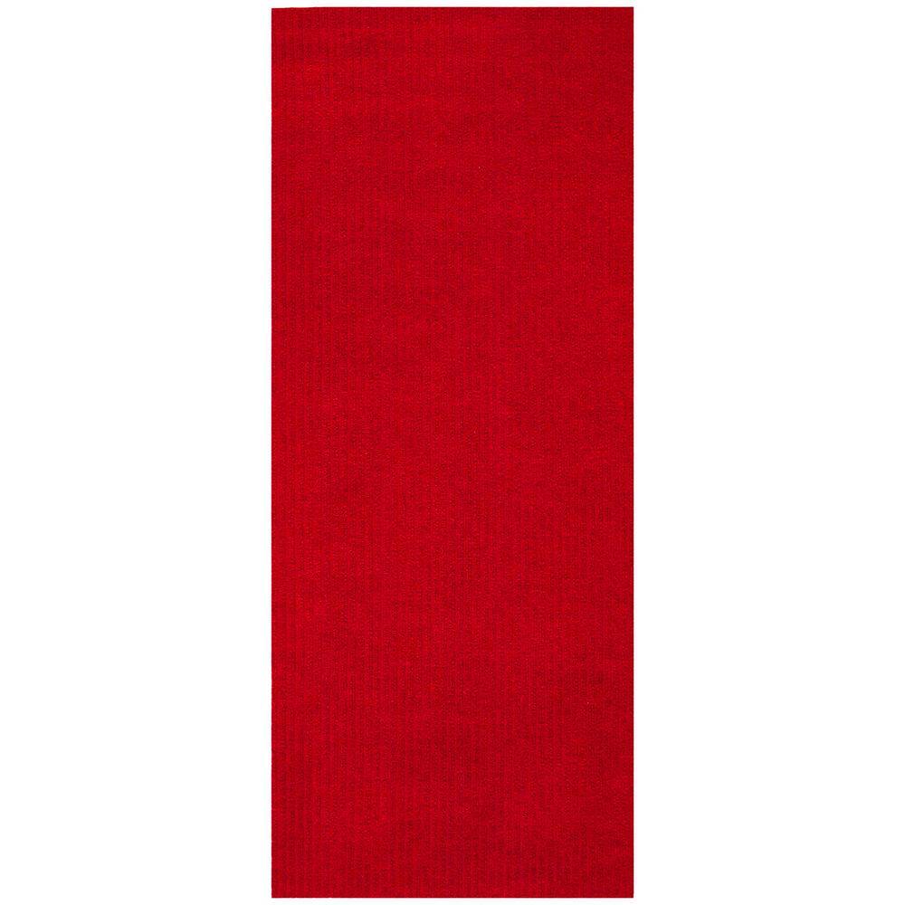 Ottomanson Scrabe Rib Waterproof Non-Slip Rubber Back Runner Rug, 2 ft. W x 8 ft. L, Red, Polypropylene Garage Flooring