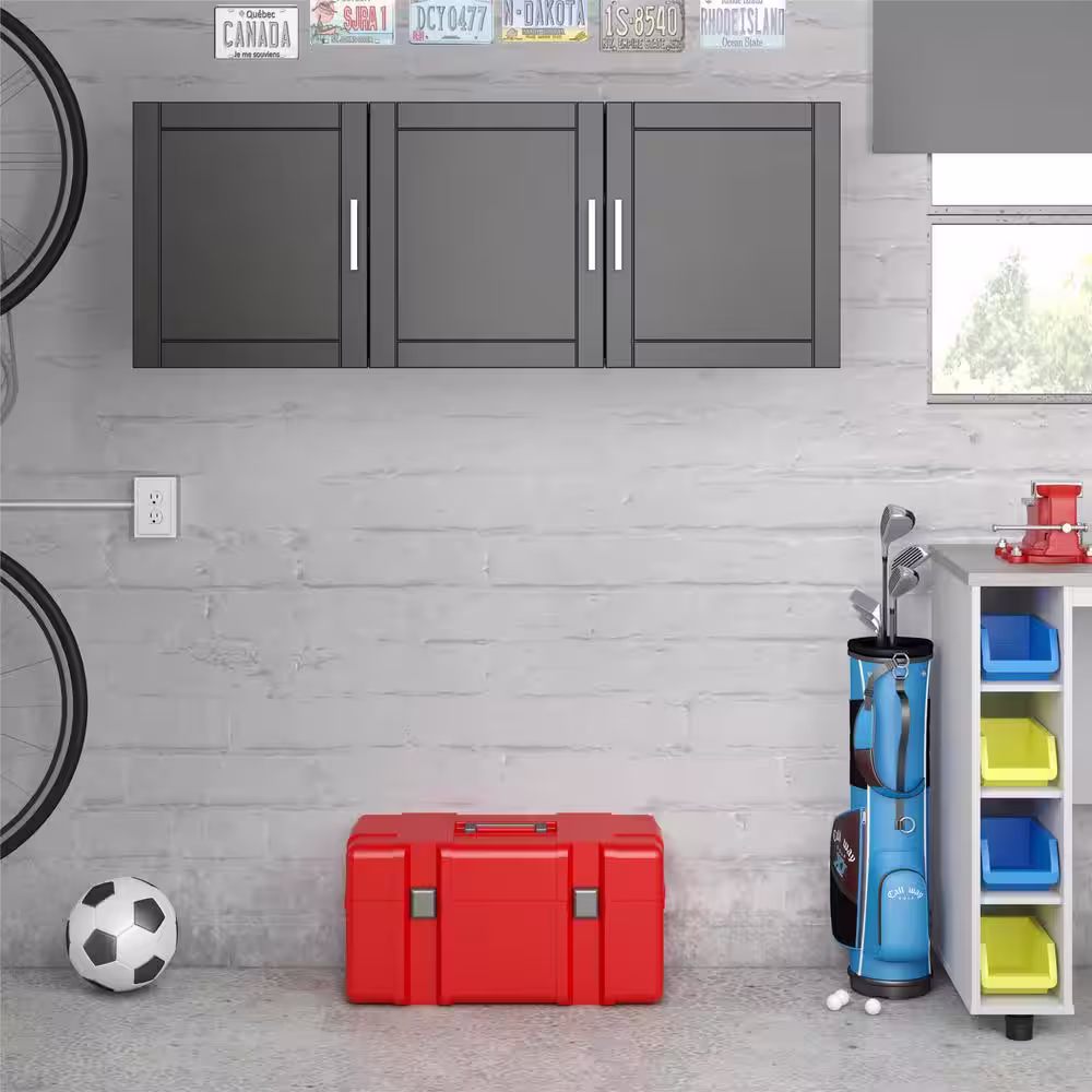 Ameriwood Home Wood 2-Shelf Wall Mounted Garage Cabinet in Black (54 in W x 20 in H x 12 in D)