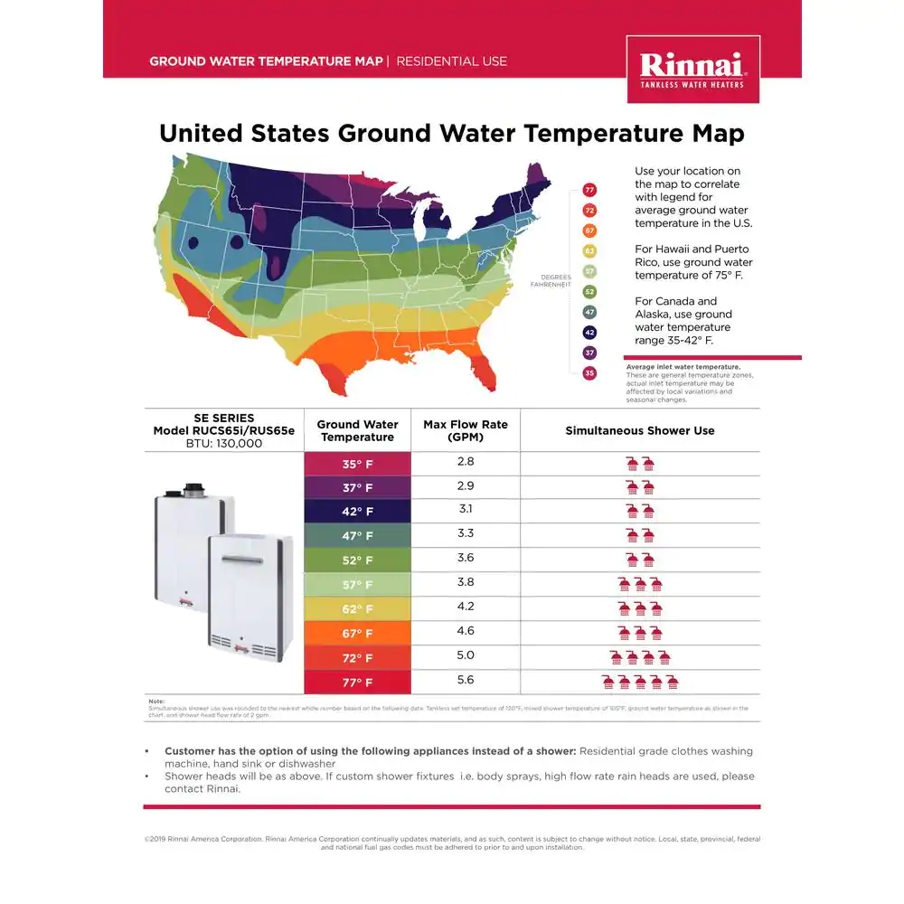 Rinnai Super High Efficiency 6.5 GPM Residential 130,000 BTU Natural Gas Interior Tankless Water Heater