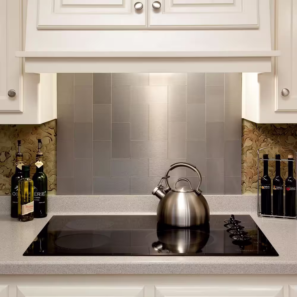 Aspect Long Grain 6 in. x 3 in. Brushed Stainless Metal Decorative Tile Backsplash (8-Pack)