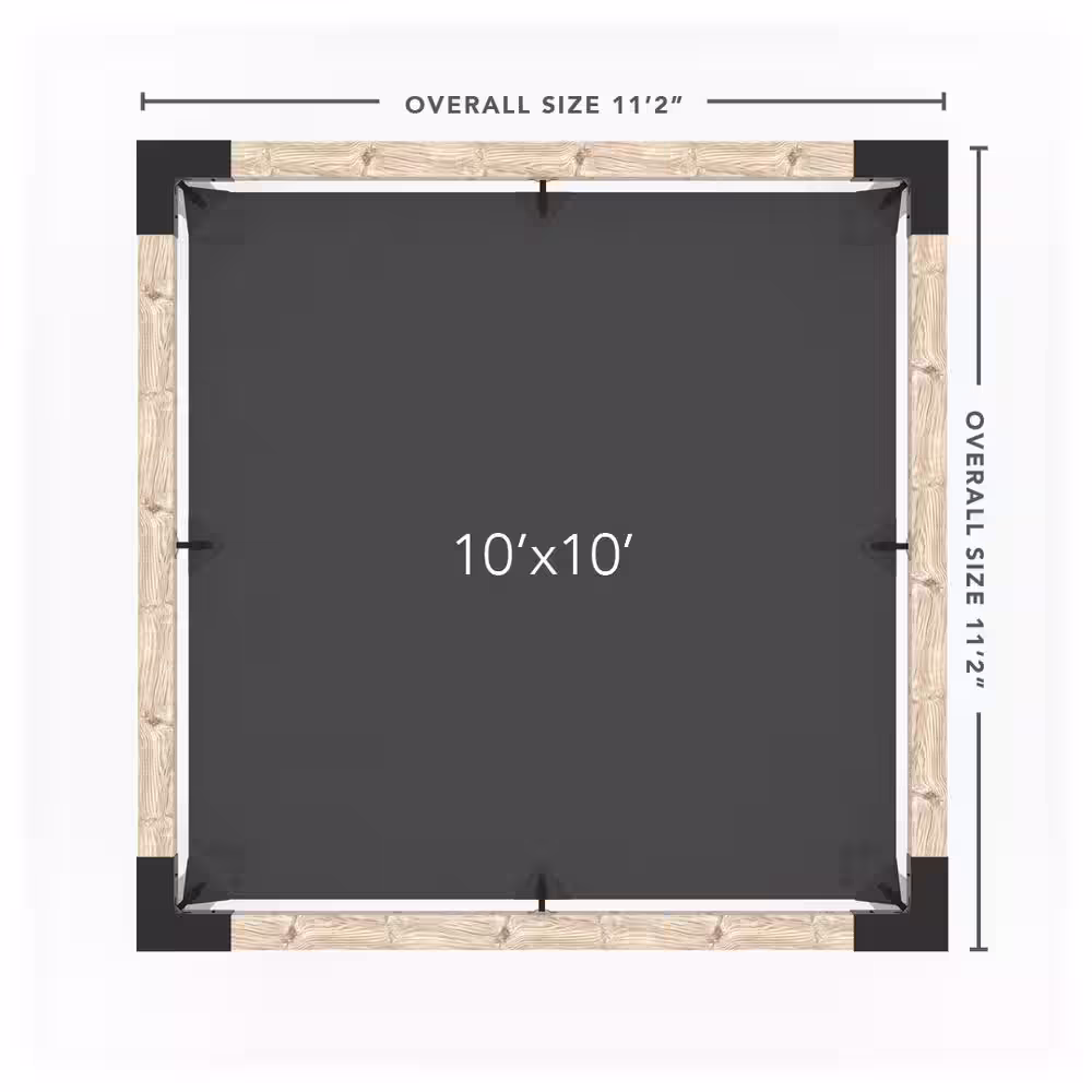 TOJA GRID 10 ft. x 10 ft. Pergola Kit with 4x4 KNECT Post Wall and Graphite Shade Sail for 6x6 Wood Posts