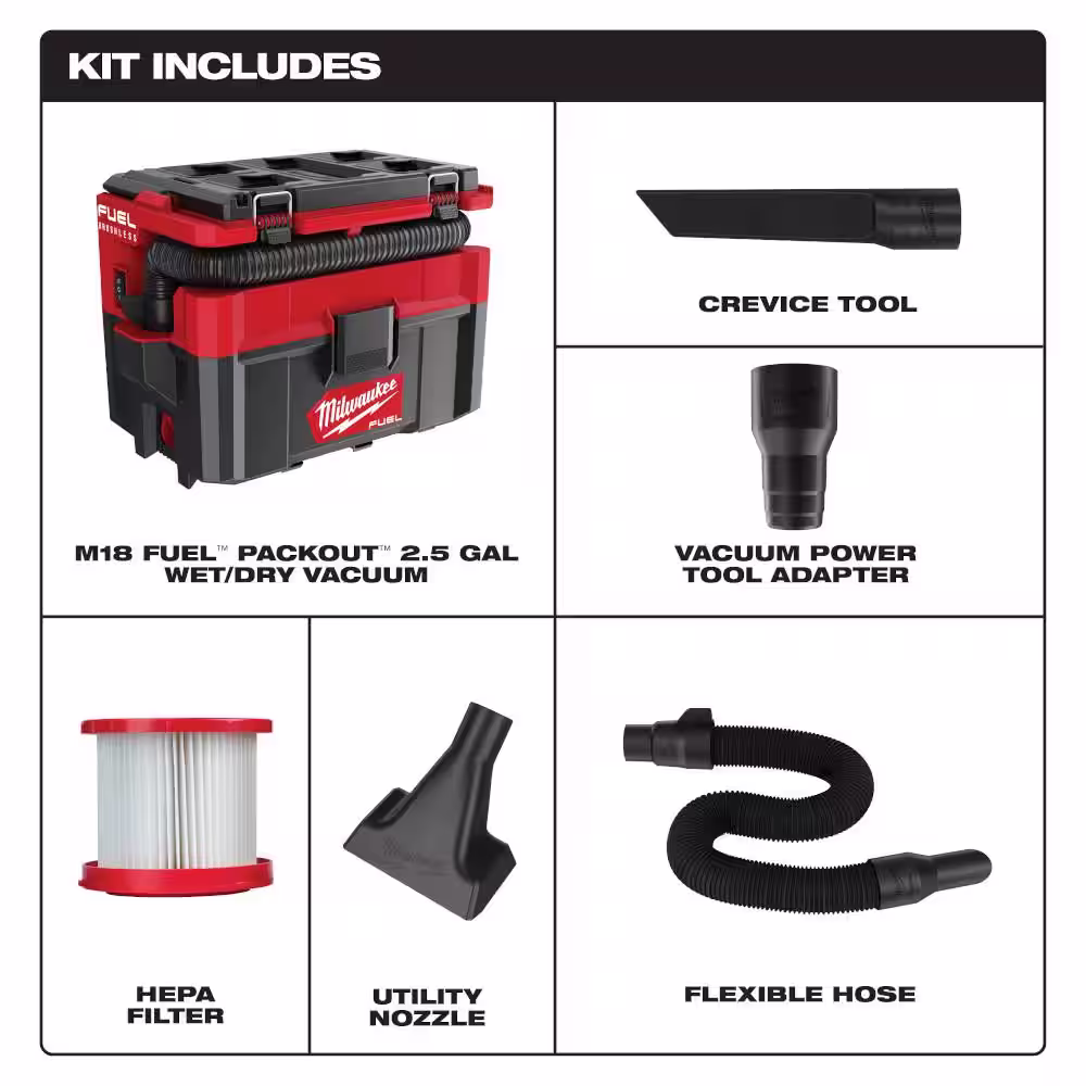 Milwaukee M18 FUEL PACKOUT 18-Volt Lithium-Ion Cordless 2.5 Gal. Wet/Dry Vacuum with M18 1/4 in. Compact Impact Driver Kit