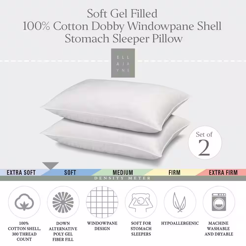 ELLA JAYNE Hotel Collection Soft 100% Cotton King Size Pillow Set of 2