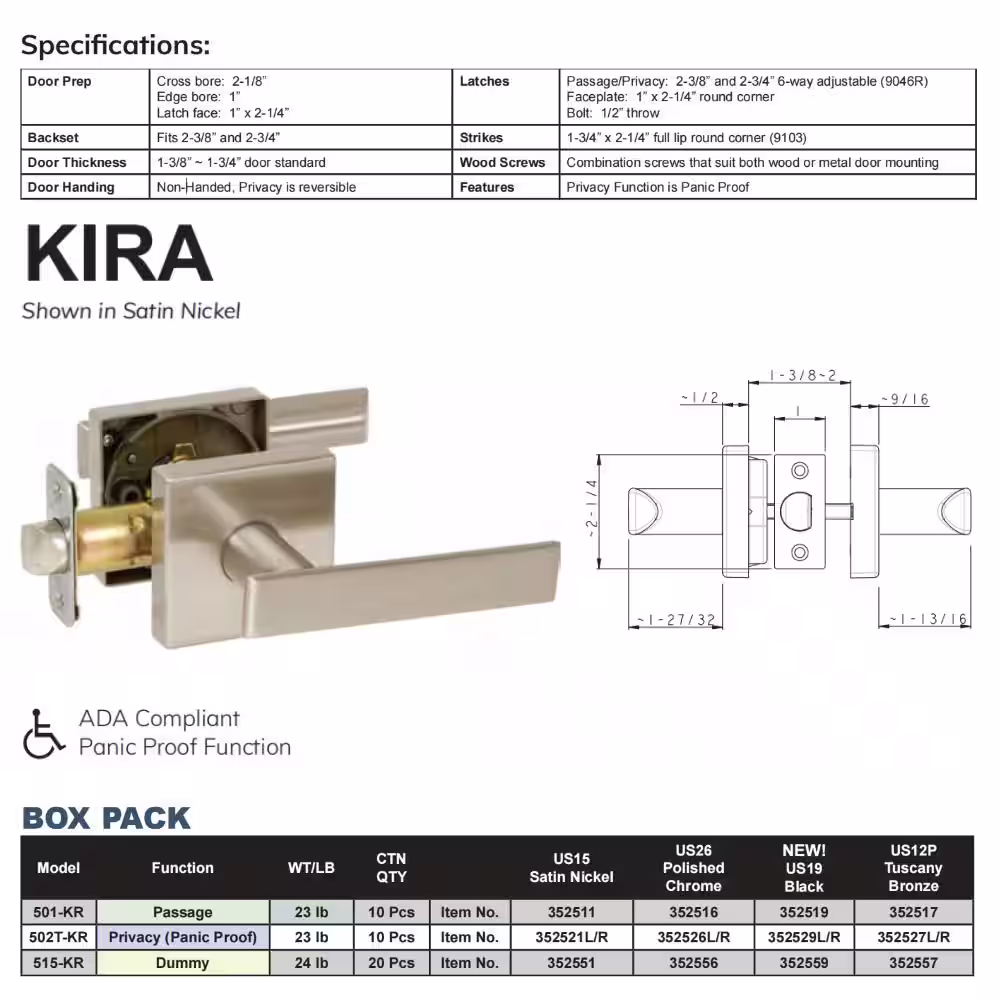 DELANEY HARDWARE Kira Polished Chrome Single Door Lock Dummy Door Lever