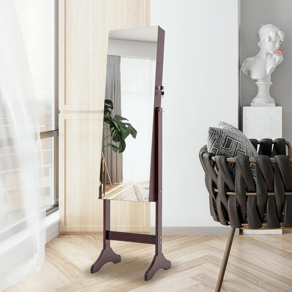 None Brown Fashion Simple Jewelry Storage Mirror Cabinet With LED Lights
