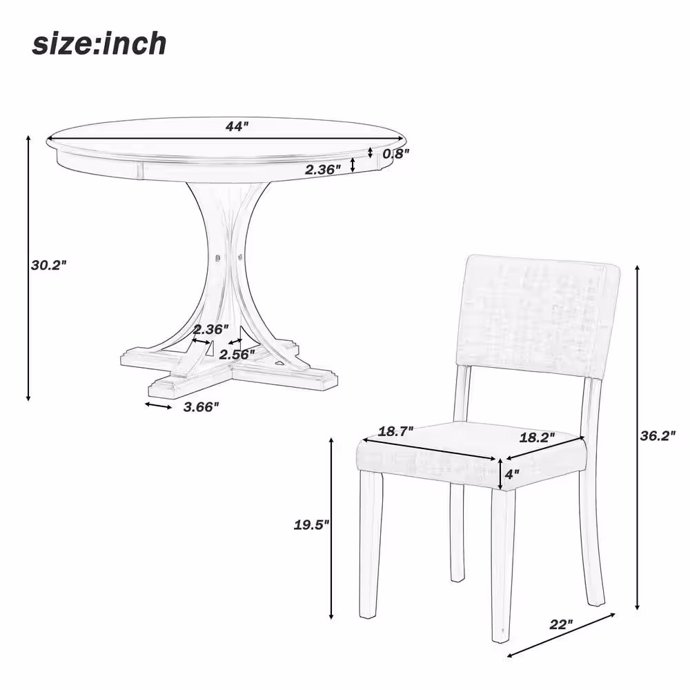 Harper & Bright Designs 5-Piece Taupe Retro Round MDF Top Table Set with 4 Upholstered Chairs