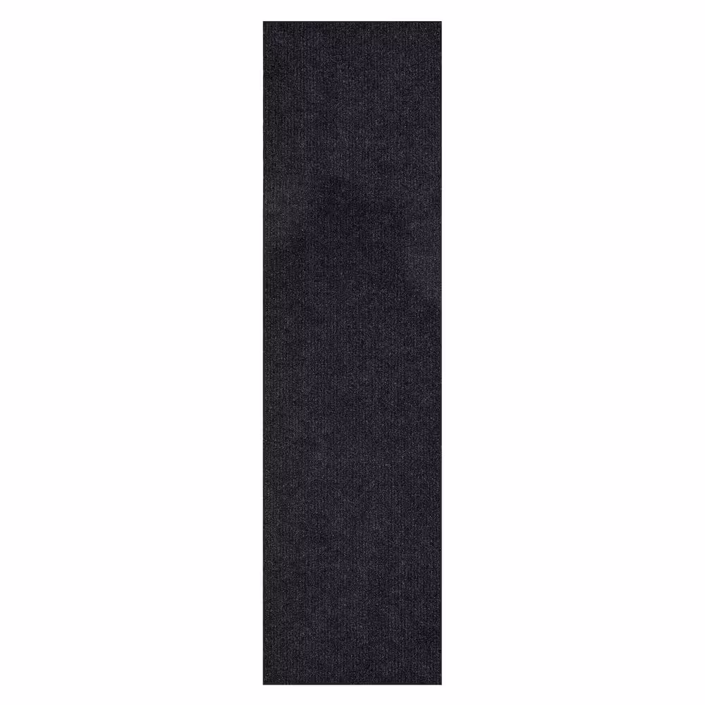 Sweet Home Stores Ribbed Waterproof Non-Slip Rubberback Runner Rug 2 ft. 7 in. W x 9 ft. 10 in. L Black Polyester Garage Flooring