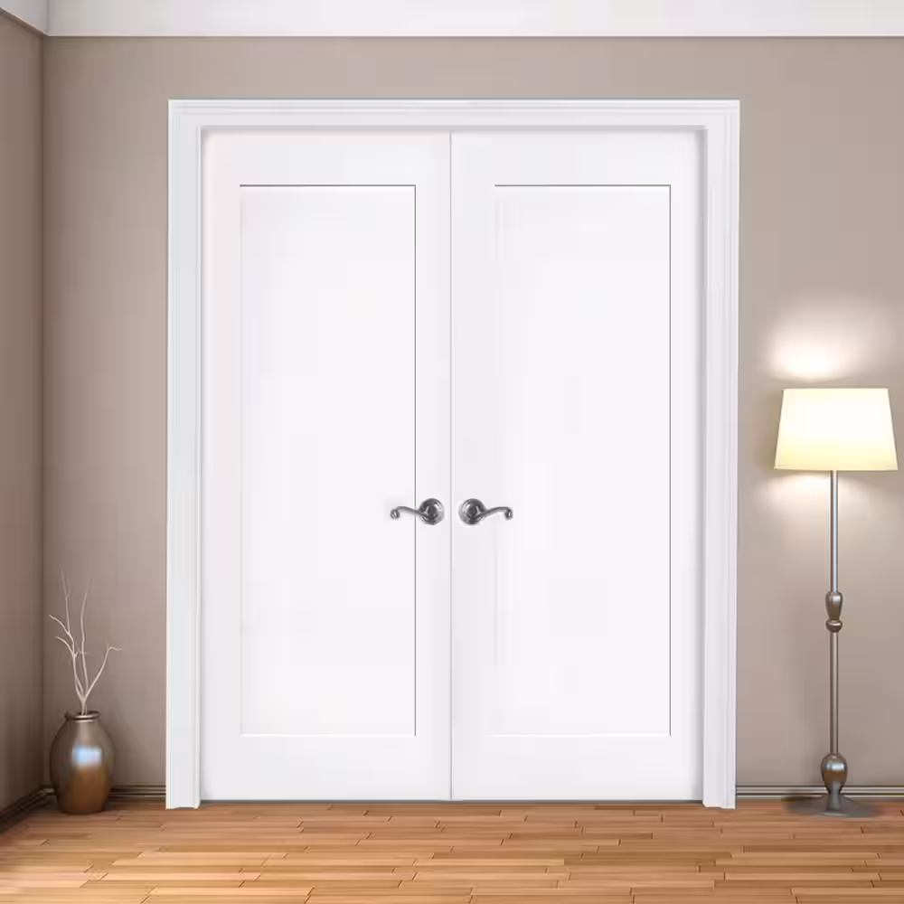 Steves & Sons 48 in. x 80 in. 1-Panel Primed White Shaker Solid Core Wood Double Prehung Interior Door with Bronze Hinges