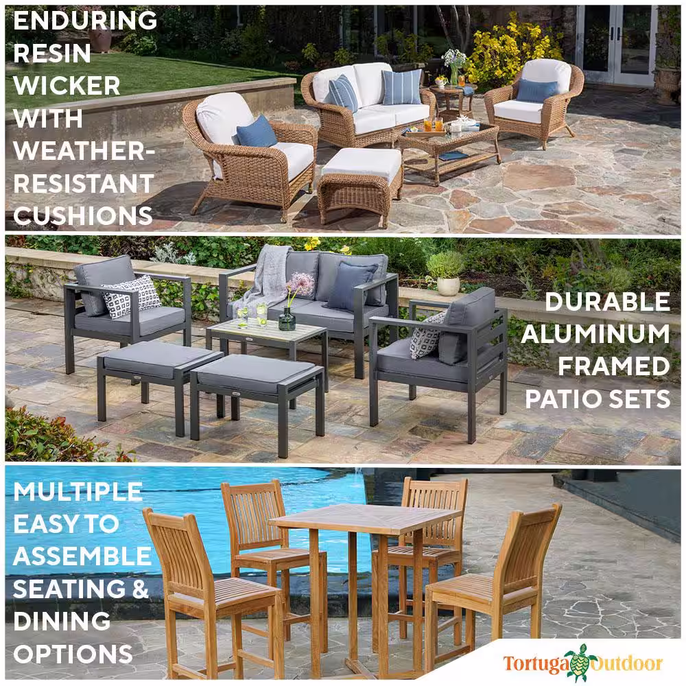 Tortuga Outdoor Rio Vista 2-Piece Wicker Outdoor Bistro Set with Beige Cushions (Glider Outdoor Chair and Patio Side Table Bundle)