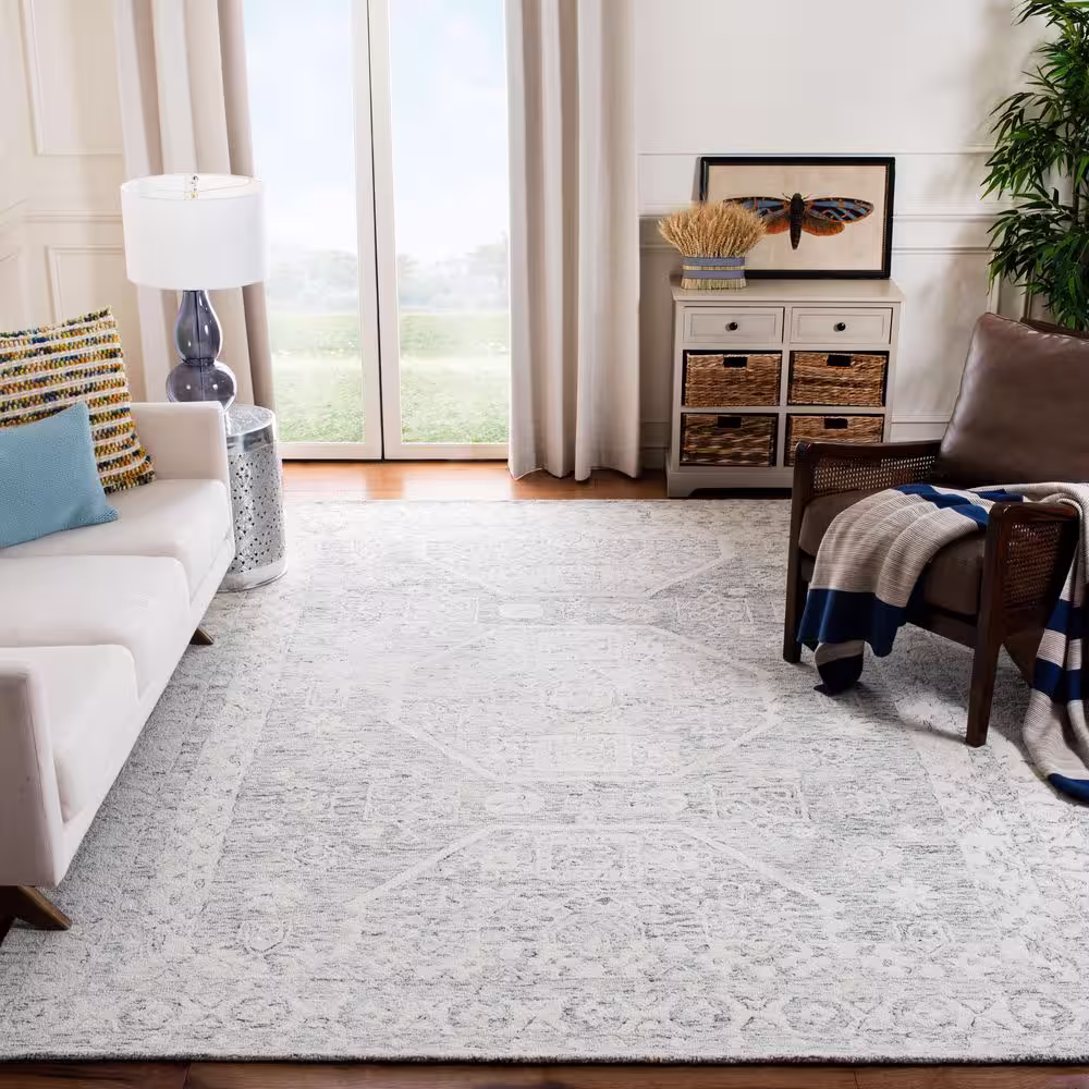SAFAVIEH Micro-Loop Charcoal/Ivory 10 ft. x 14 ft. Geometric Oriental Area Rug