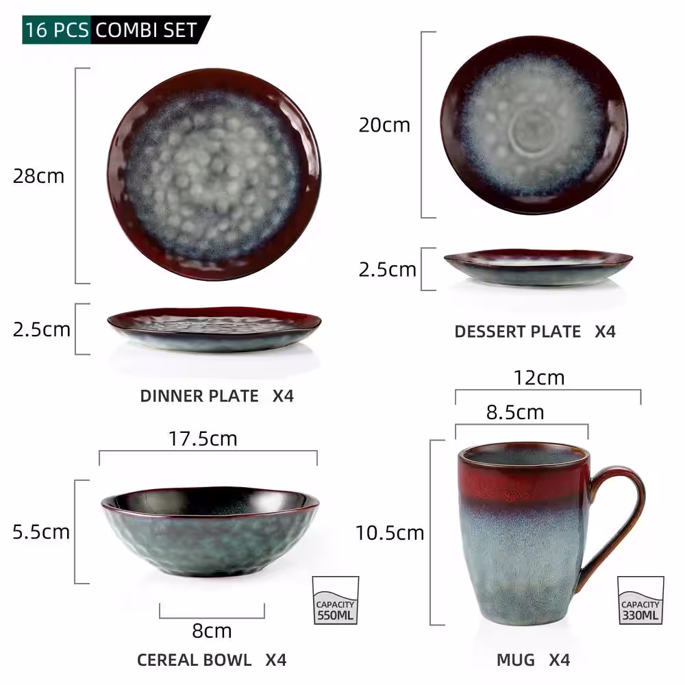 vancasso Starry 16-Piece Red Stoneware Dinnerware Set (Service for 4)