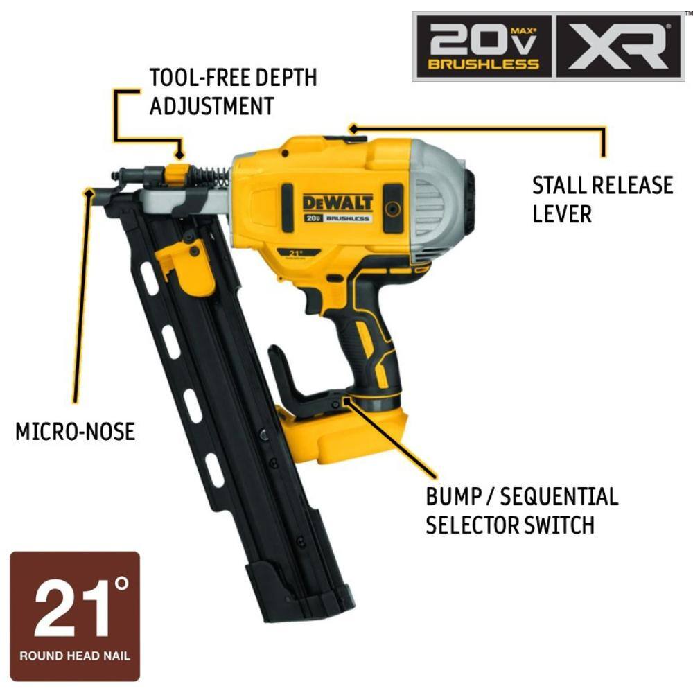 DEWALT 20V MAX XR Lithium-Ion Cordless Brushless 2-Speed 21Â° Plastic Collated Framing Nailer and 6-1/2 in. Circ Saw(Tools Only)
