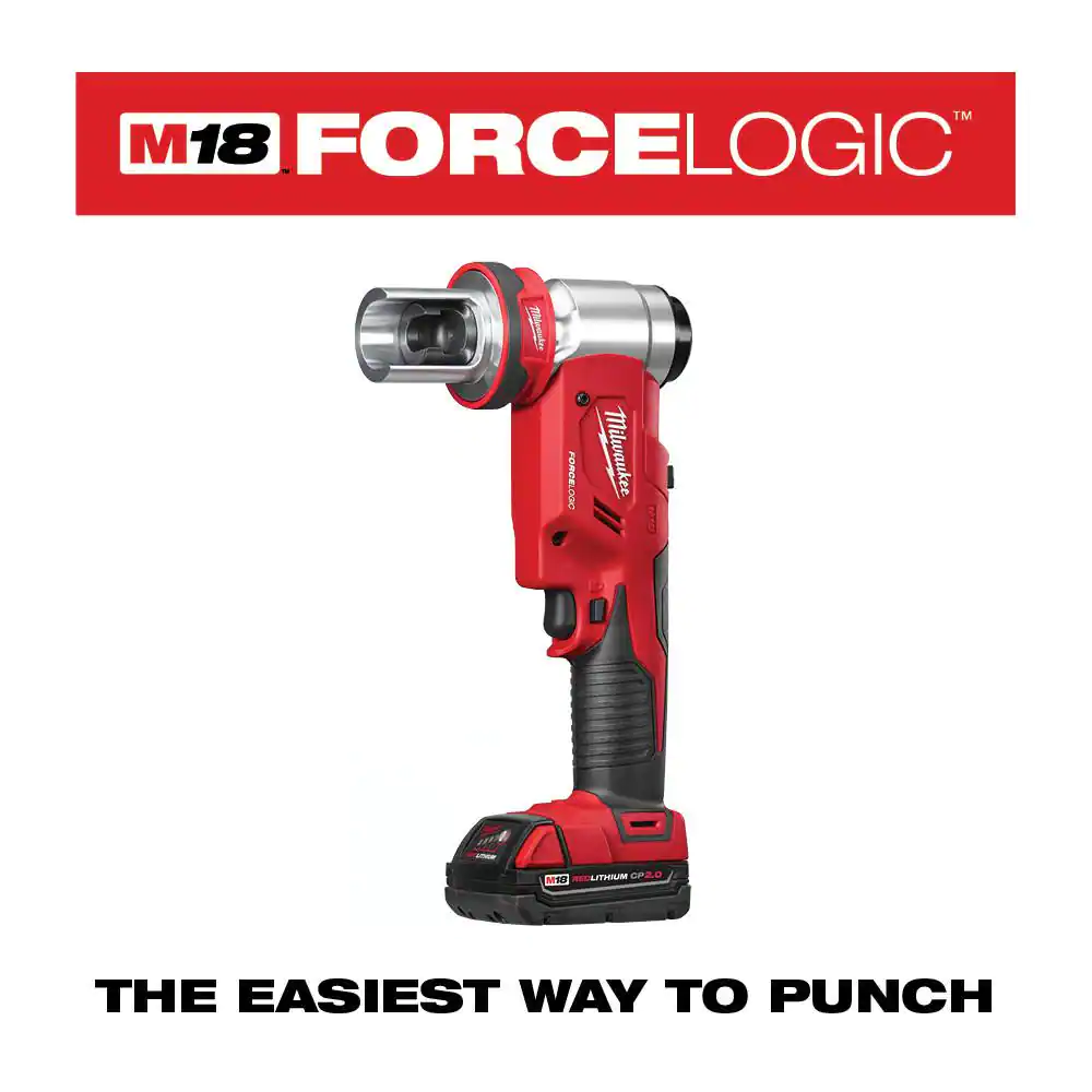 Milwaukee M18 18V Lithium-Ion 1/2 in. to 4 in. Force Logic 6-Ton Cordless Knockout Tool Kit with Die Set, One 2.0Ah Batteries