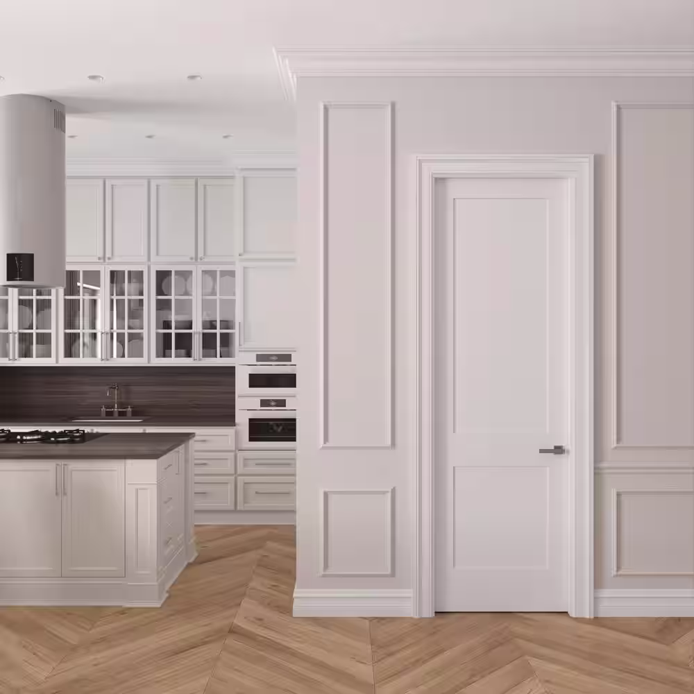 None 22 in. x 96 in. Right-Handed Solid Core Primed White Composite Single Prehung Interior Door Antique Nickel Hinges