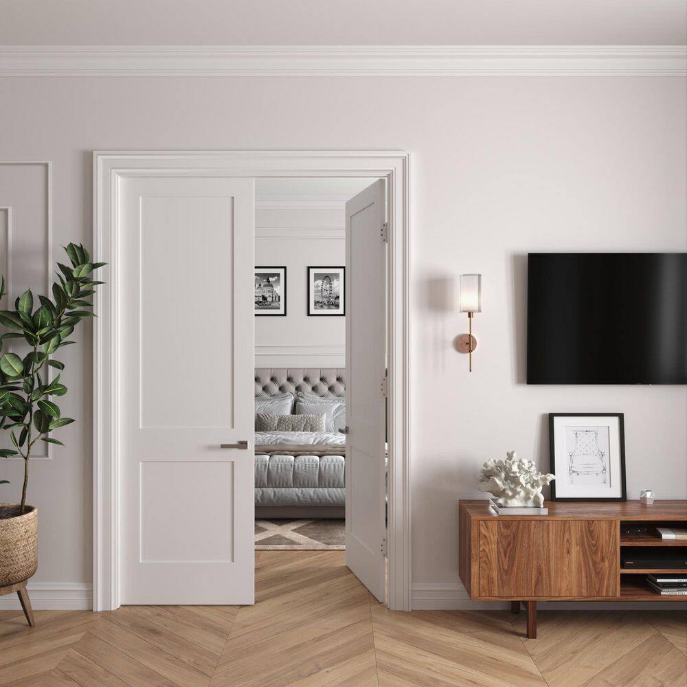 RESO 68 in. x 96 in. Bi-Parting Solid Core Primed White Composite Wood Double Pre-hung interior French Door Matte Black Hinge