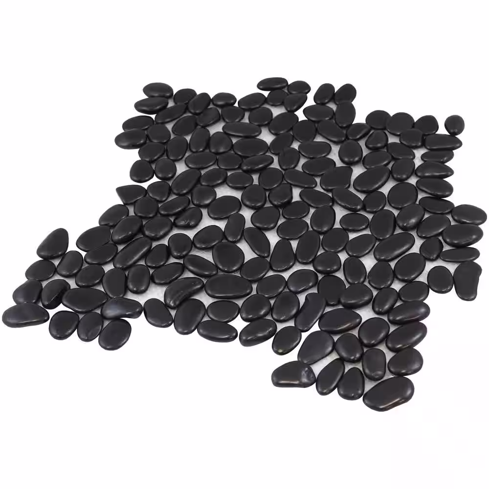 Rain Forest Mini Black 12 in. x 12 in. Polished Pebble Stone Mosaic Tile (5 sq. ft./Case)