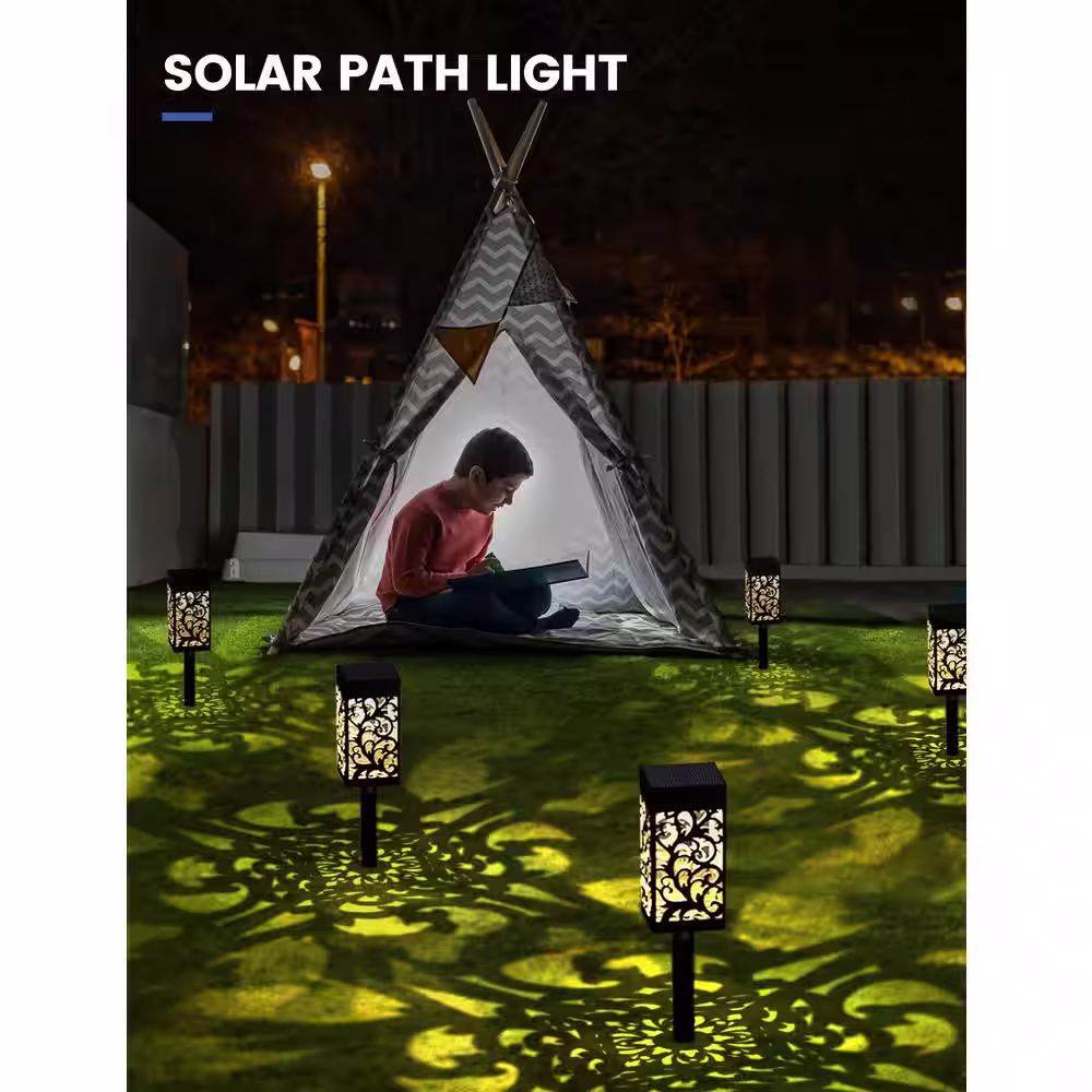 YANSUN Black Solar Powered Operated Integrated LED Waterproof Path Light 3000K Warm Light for Graves (6-Pack)