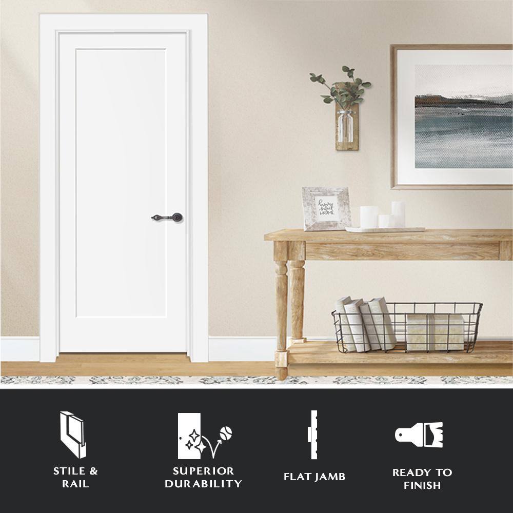 Steves & Sons 32 in. x 80 in. 1-Panel Shaker White Primed Left Hand Solid Core Wood Single Prehung Interior Door with Nickel Hinges