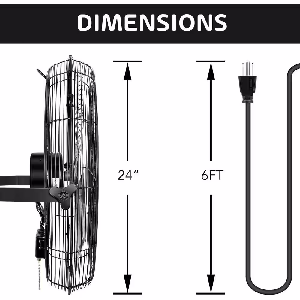 Edendirect 24 In. High Velocity Industrial Wall Mount Fan, 3 Speed Commercial Ventilation Metal Fan for Warehouse, Basement