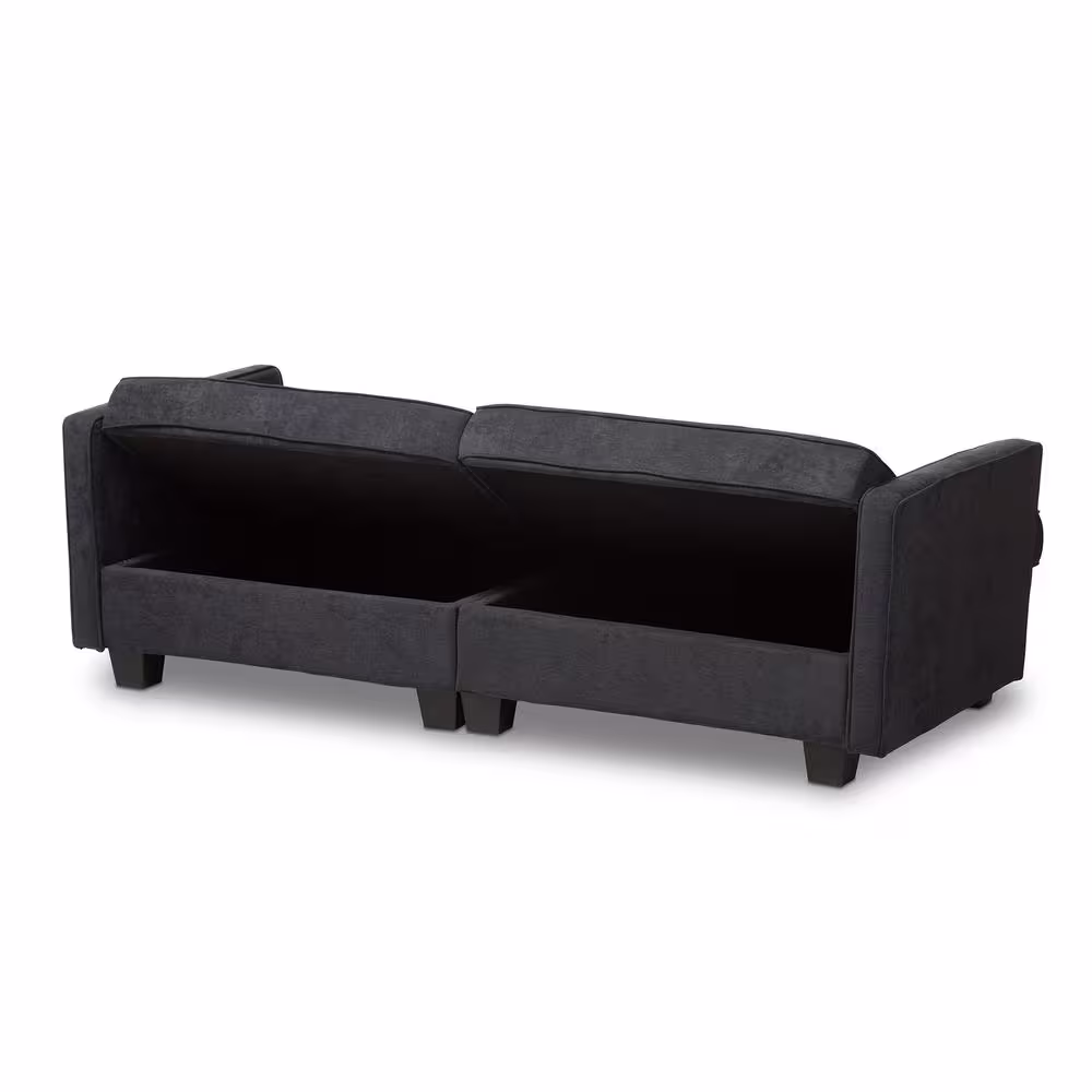 Baxton Studio Felicity 82.7 in. Dark Gray Polyester 3-Seater Twin Sleeper Sofa Bed with Square Arms