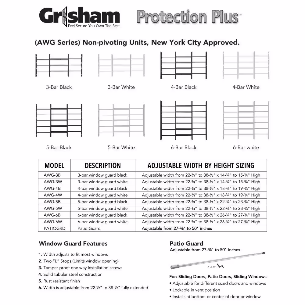 Grisham AWG 5-Bar Window Guard in White