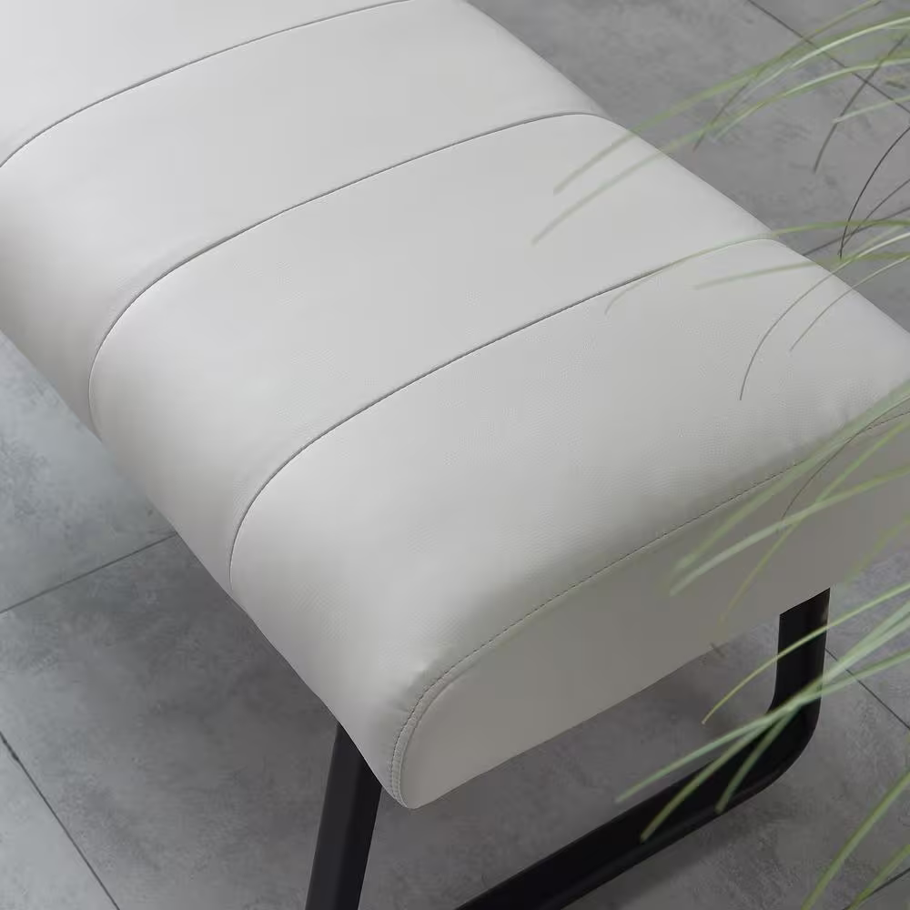 GOJANE Modern White Dining Bench Backless with Metal Legs 47.2 in. (White)
