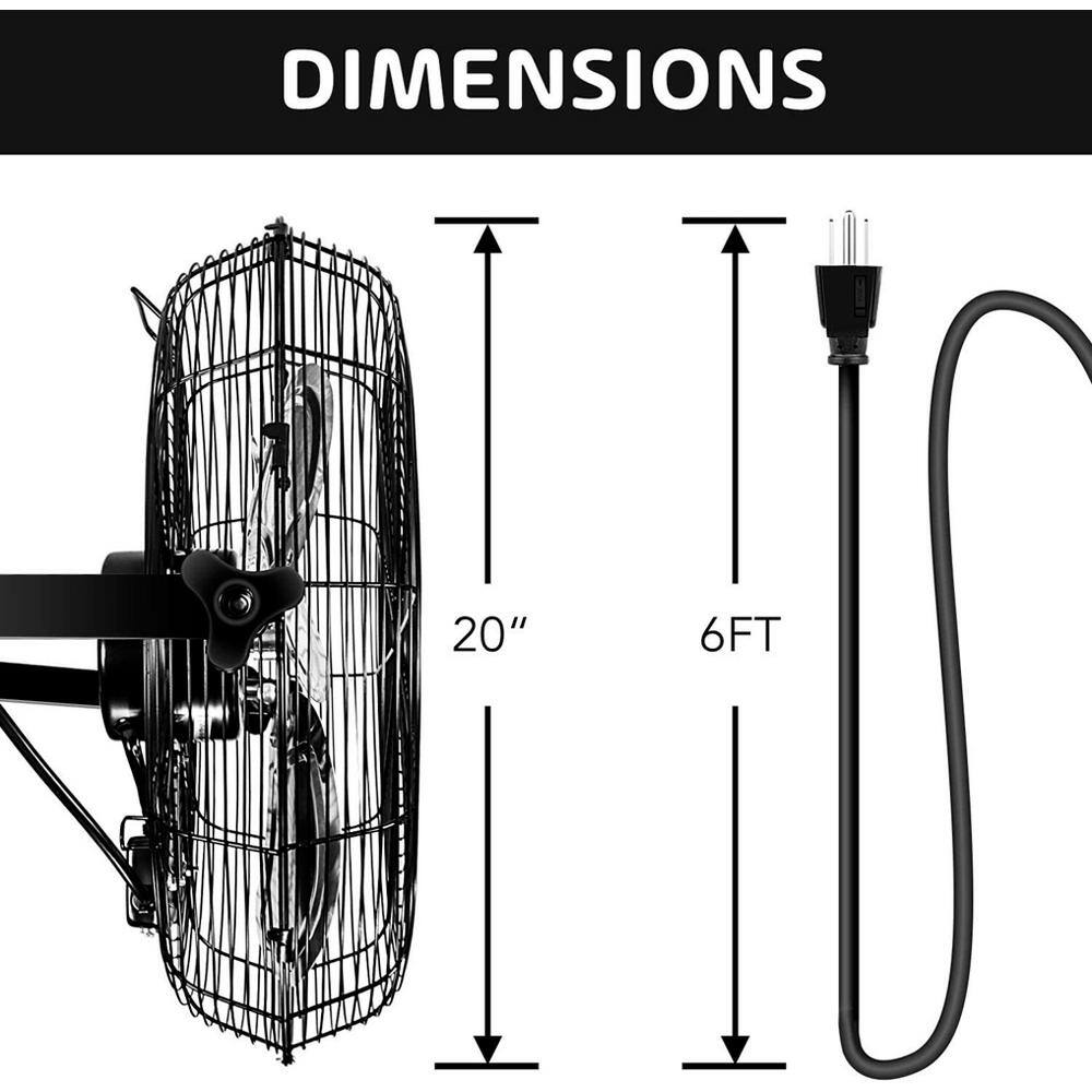 Amucolo 20 in. 3-Speed High Velocity Mount Wall Fan in Black (2-Pack)