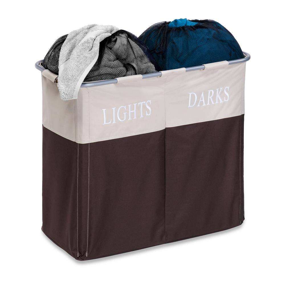 Honey-Can-Do Brown Steel and Polyester Folding Double Frame Hamper