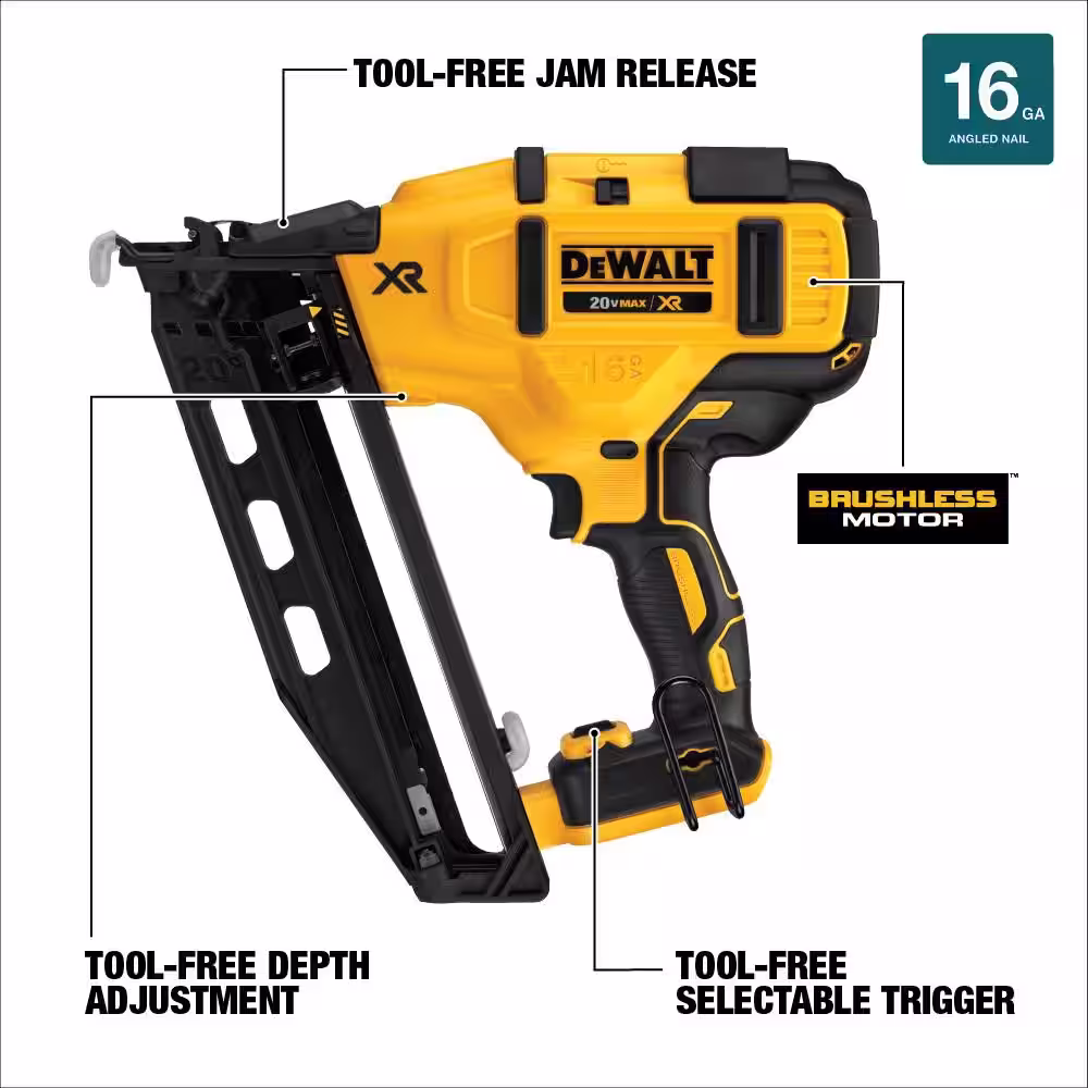 DEWALT 20V MAX 16-Gauge Cordless Angled Nailer Kit and 20V MAX 1/4 in. Cordless Impact Driver