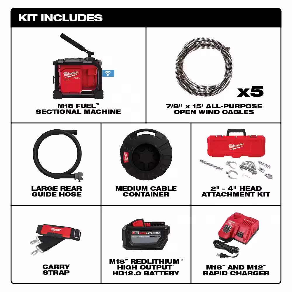 Milwaukee M18 FUEL Cordless Drain Cleaning Sewer Sectional Machine Kit with 7/8