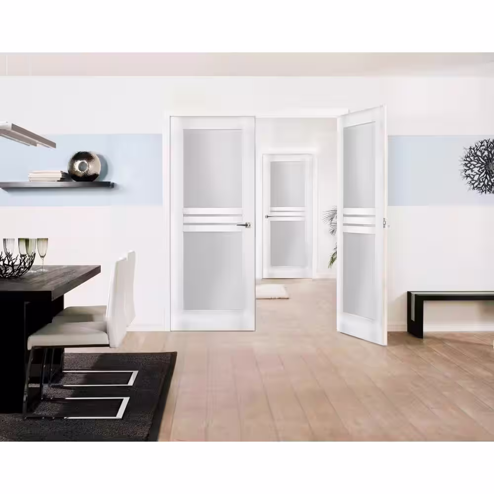 VDOMDOORS 7222 72 in. x 80 in. Universal Handling Full Lite Frosted Glass Solid White Finished Pine MDF Double Prehung French Door