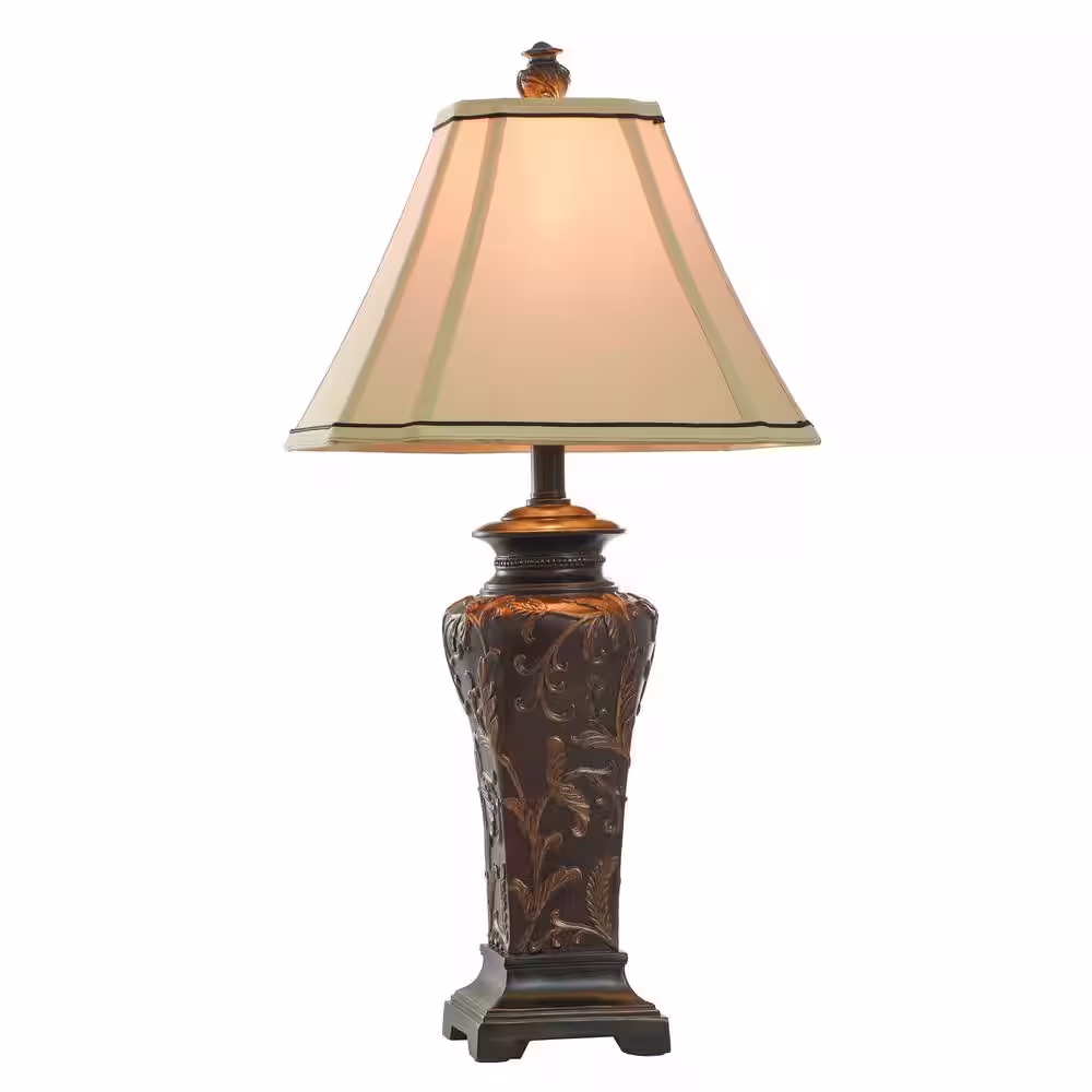 StyleCraft 30 in. Burgundy Table Lamp with Cream Fabric Shade