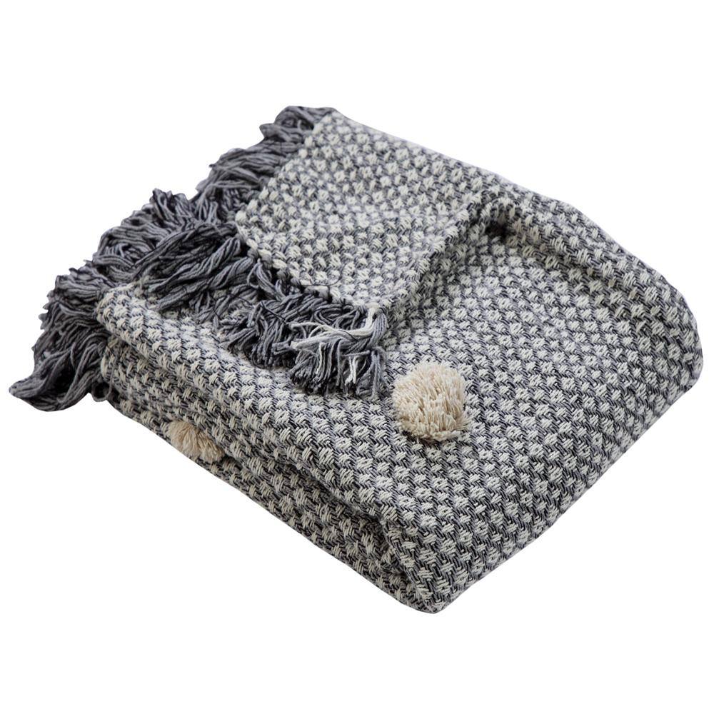 LR Home Grayscale Buds Black Melange Tassel Decorative Throw