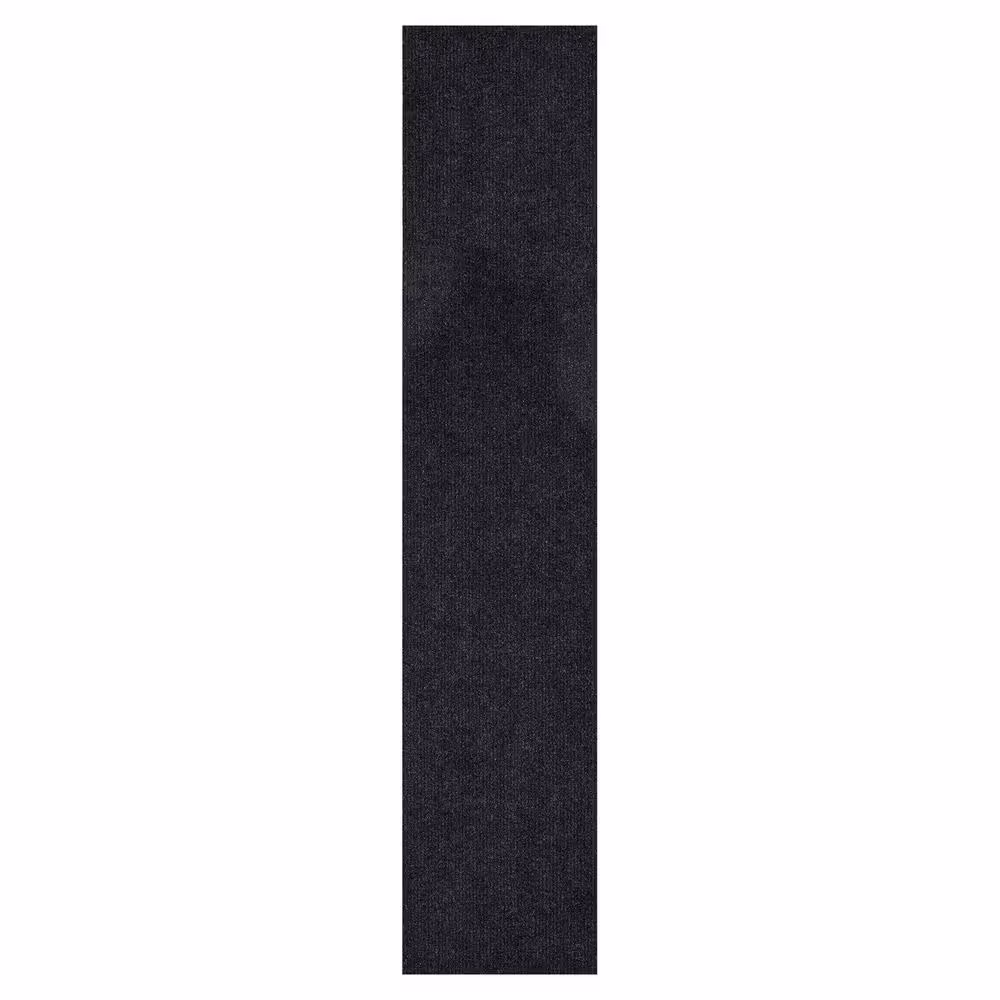 Sweet Home Stores Ribbed Waterproof Non-Slip Rubberback Runner Rug 2 ft. 7 in. W x 22 ft. L Black Polyester Garage Flooring