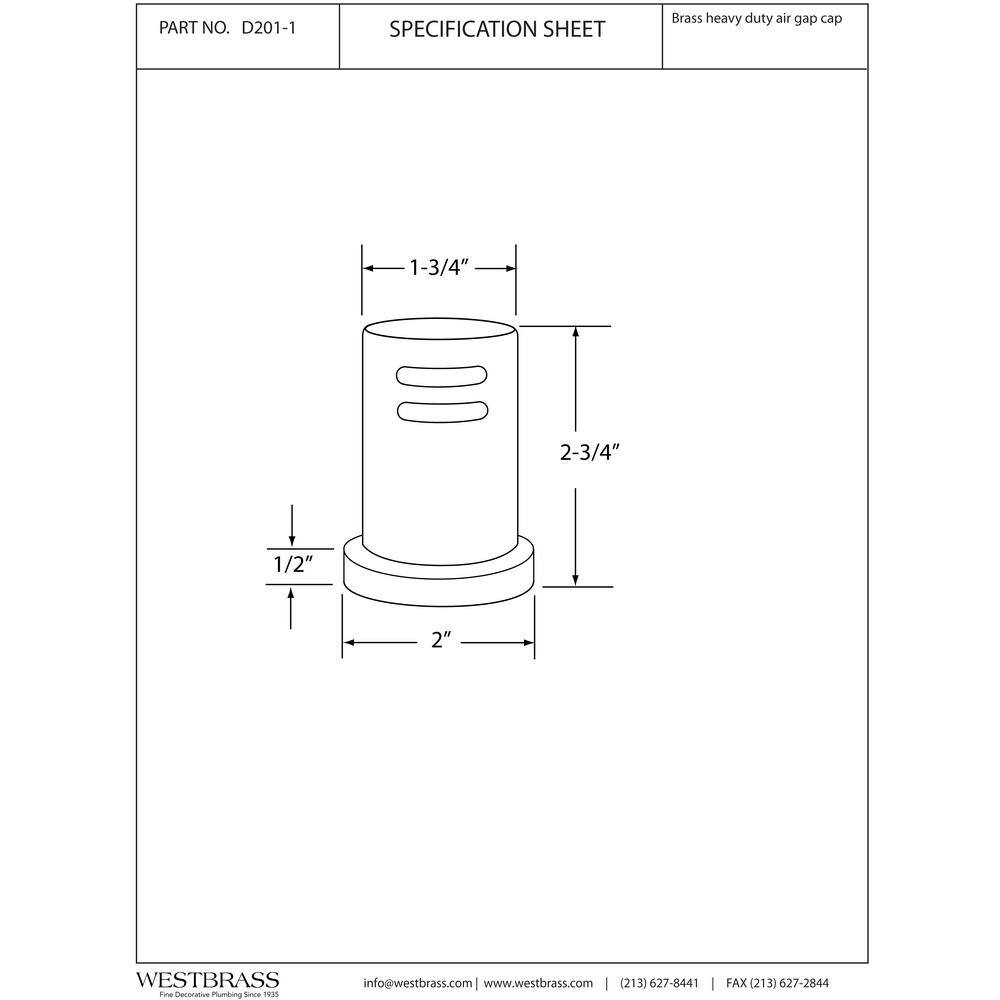 Westbrass 1-3/4 in. x 2-3/4 in. Solid Brass Air Gap Cap Only, Skirted, Polished Chrome