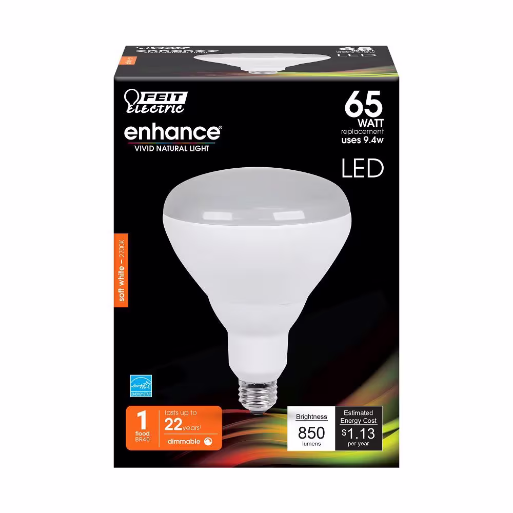 Feit Electric 65-Watt Equivalent BR40 Dimmable CEC Title 20 Energy Star 90+ CRI E26 Flood LED Light Bulb, Soft White 2700K (12-Pack)
