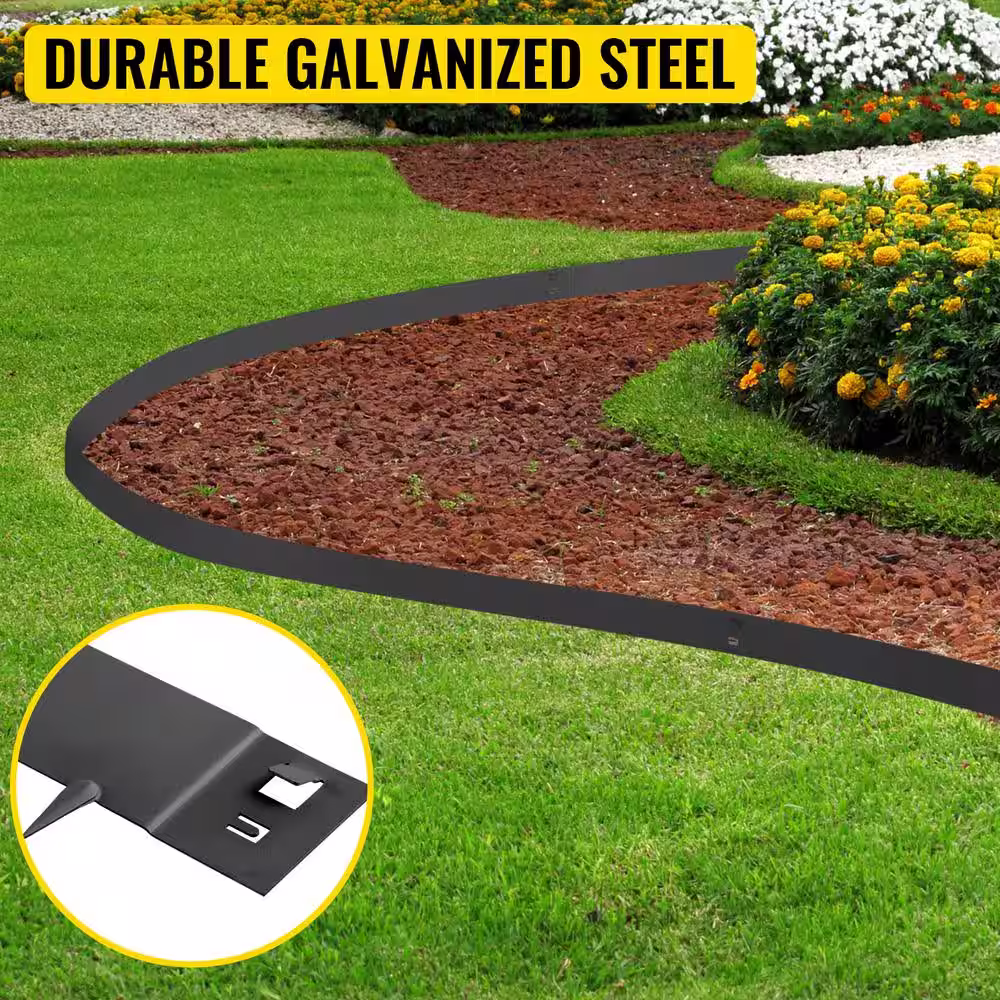 VEVOR 3 in. x 39 in. Steel Lawn Edging Metal Landscape Edging Landscaping Metal Edging Black Lawn Edge for Yard (5-Pieces)