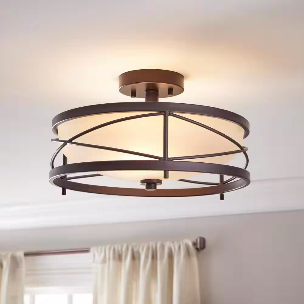 Home Decorators Collection Thayer 2-Light Oil Rubbed Bronze Semi-Flushmount