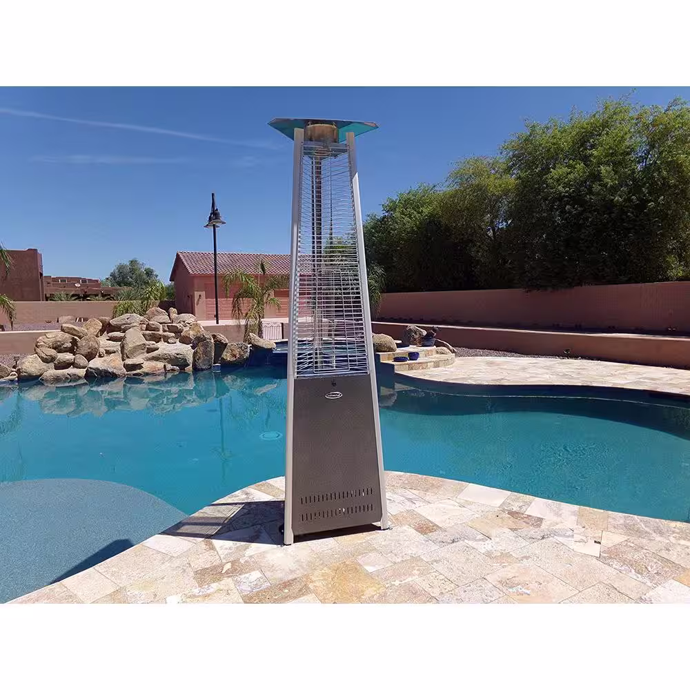 Hiland 42,000 BTU Hammered Silver Commercial Glass Tube Gas Patio Heater