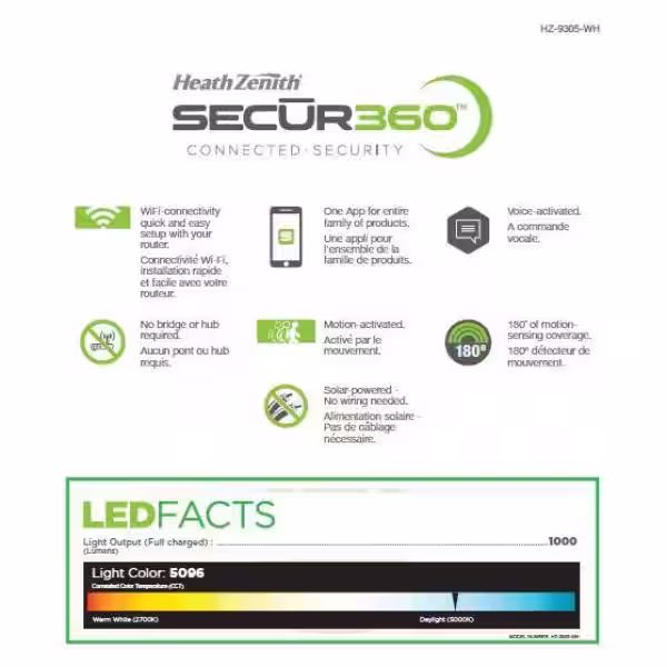 SECUR360 Integrated LED Solar Powered Motion Sensor Voice Activated Wi-Fi Connected White Outdoor Security Flood Light