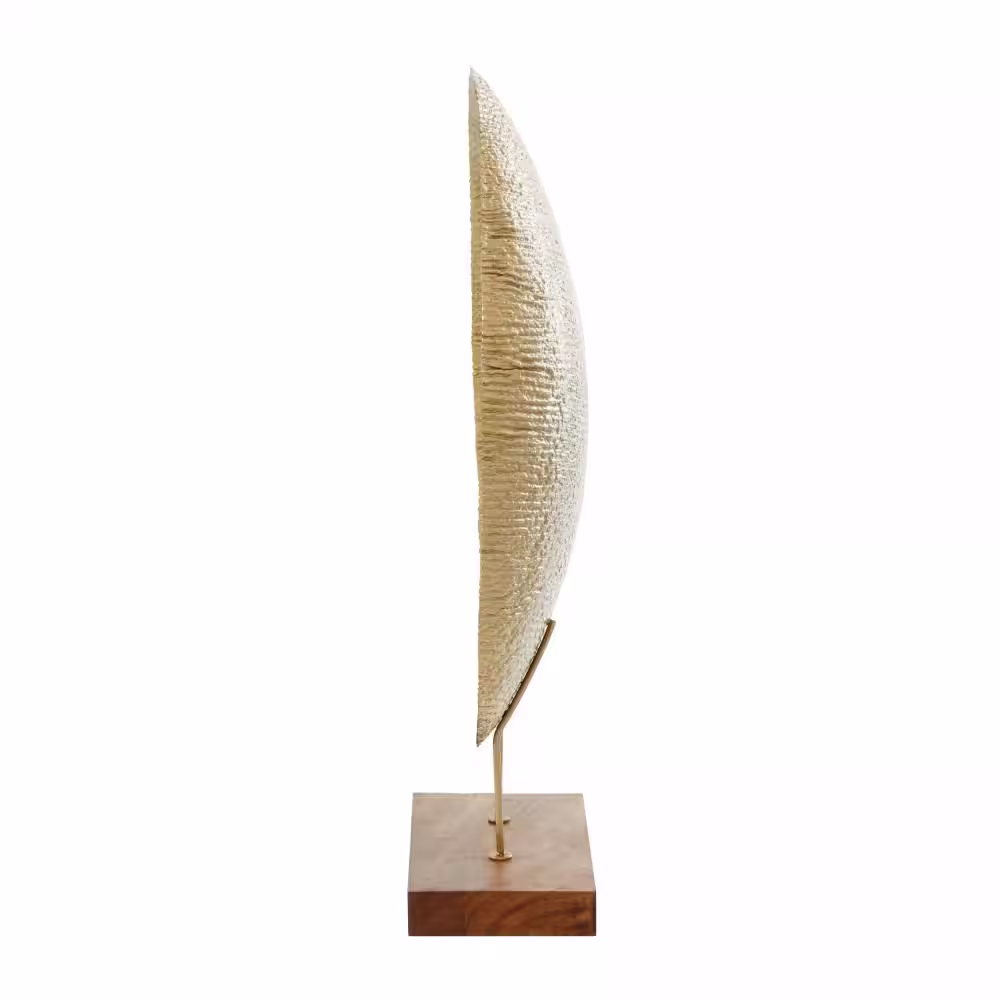 Litton Lane Gold Metal Plate Geometric Sculpture with Wood Stand